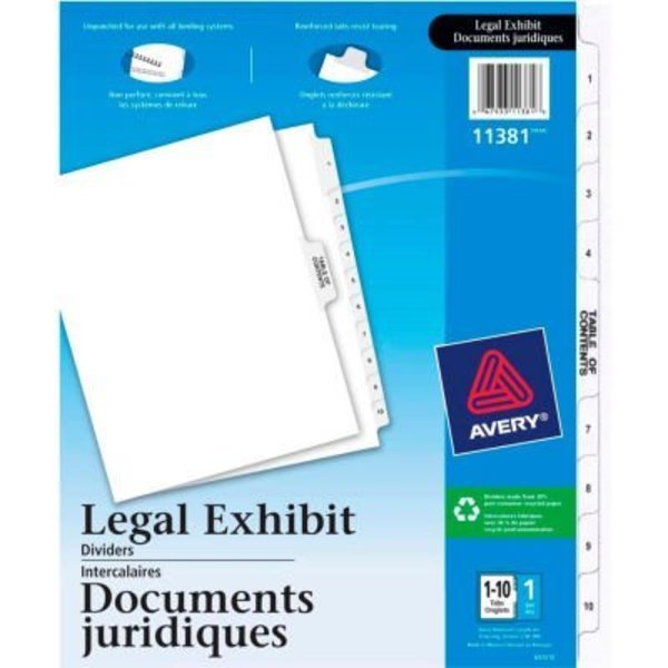 Avery Dennison Avery Premium Collated Legal Exhibit Divider, Printed 1 to 10, 8.5"x11", 11 Tabs, White/White 11381
